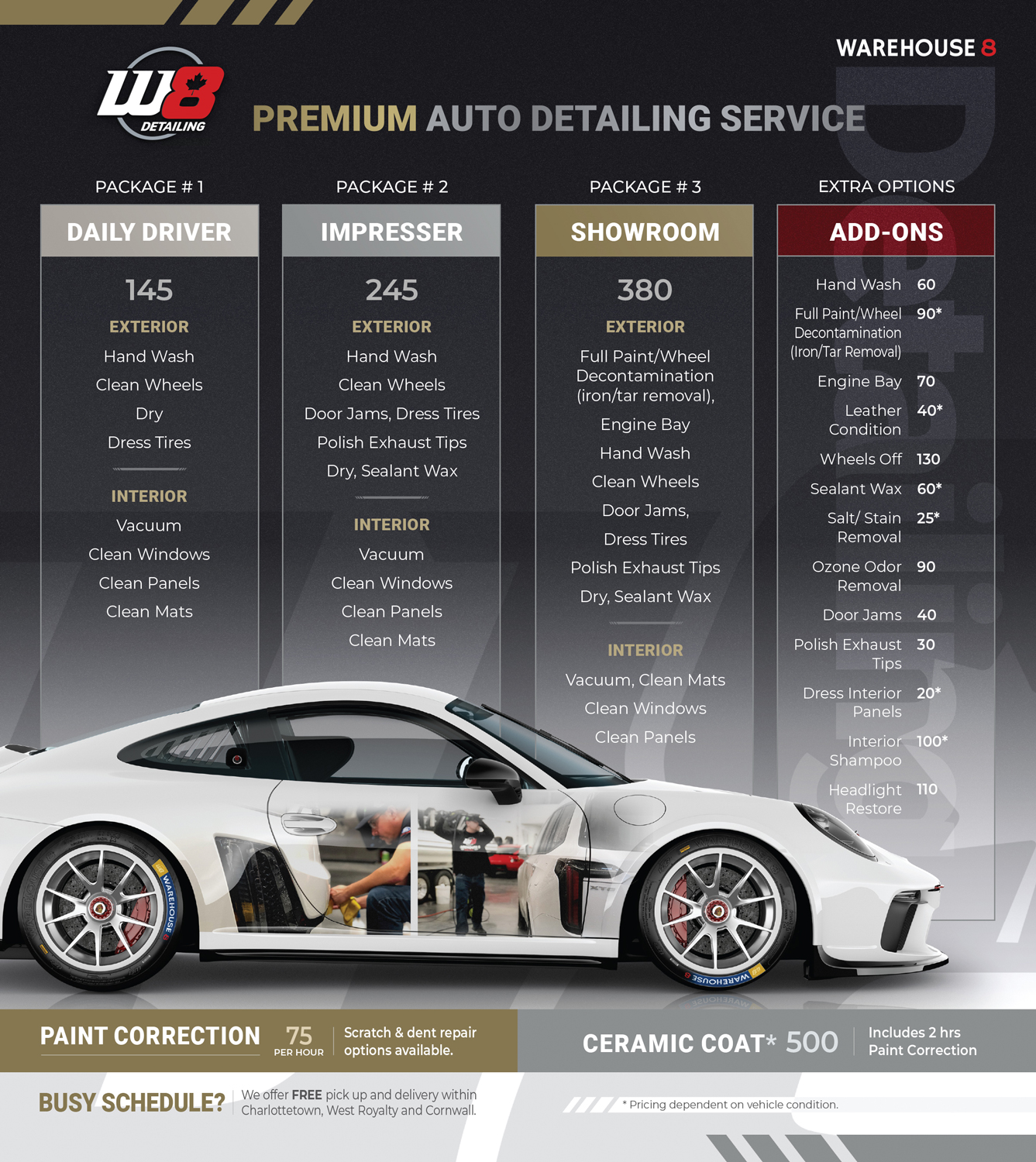 Warehouse 8 detailing packages pricing